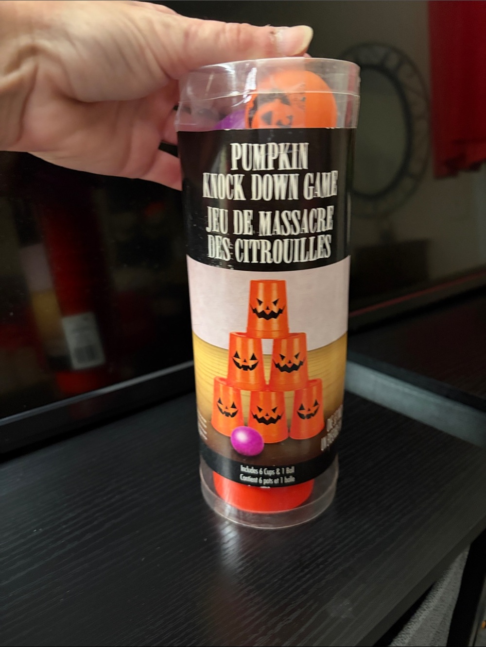 Party City Orange Pumpkin Knock Down Game with Purple Ball
